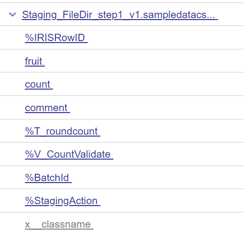 Folder labeled with a table name, expanded to show list of fields in the table