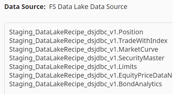 sample data soruce name, followed by a list of 7 tables