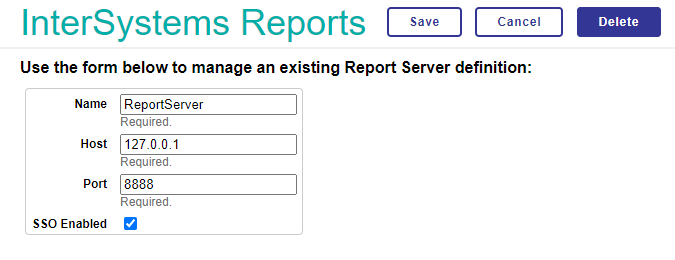 Form used to edit an existing Report Server definition