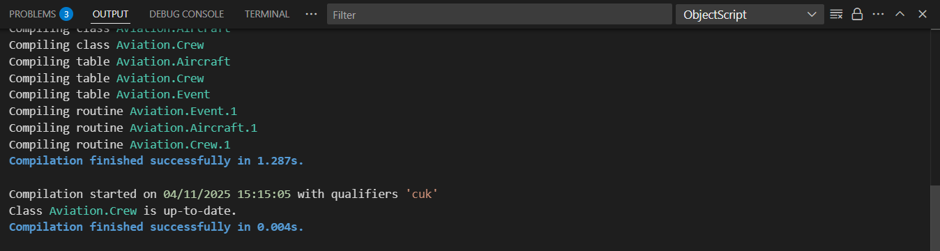 panel with objectscript output from server