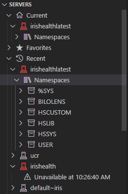 Server resources sidebar in tree format