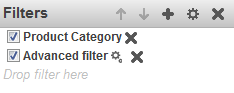Filters box, listing Product category and advanced filter
