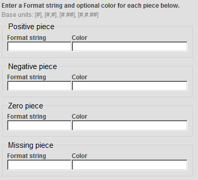 Format String screen in Architect, showing how to enter Format String and Color for four so-called Pieces.