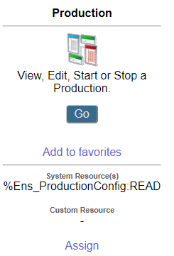 Area of the Production menu that shows the permissions required to access the Production Configuration page