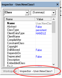 Pane containing Workspace and Inspector tabs, with Inspector tab selected.