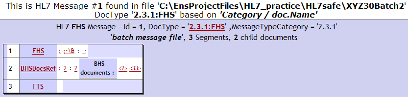 Message Viewer showing parent document with red links 2 and 33 indicating child documents