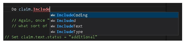 FHIR オブジェクト・モデルの IDE の自動補完を表す図。