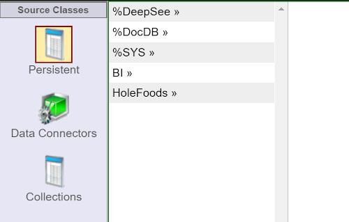 Dialog box showing three icons representing different types of source classes: Persistent, Data Collectors, and Collections.