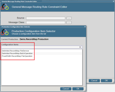 Options for Source field in Routing Rule Constraint Editor limited to configuration items from the specified production