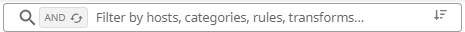 Input box with text Filter by hosts, categories, rules, transforms...