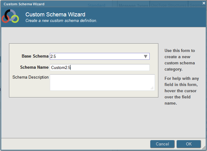 Custom Schema Wizard with Base Schema and Schema Name populated
