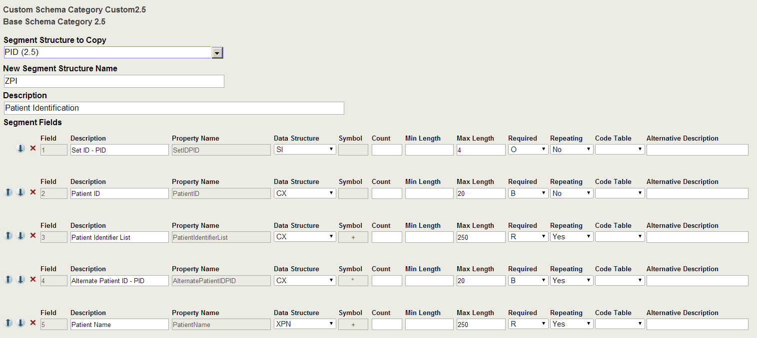 New custom segment with fields copied from the structure of the PID segment