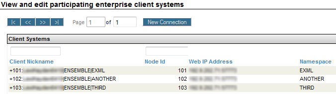 Enterprise Systems page displaying four client systems and their corresponding settings