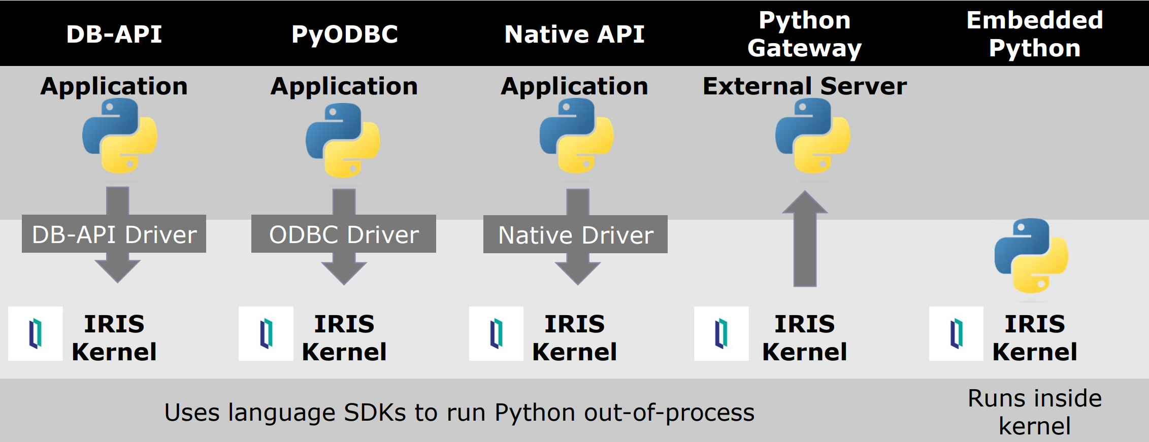 Embedded Python differientiates itself from other Python run methods in that it runs alongside the InterSystems IRIS process