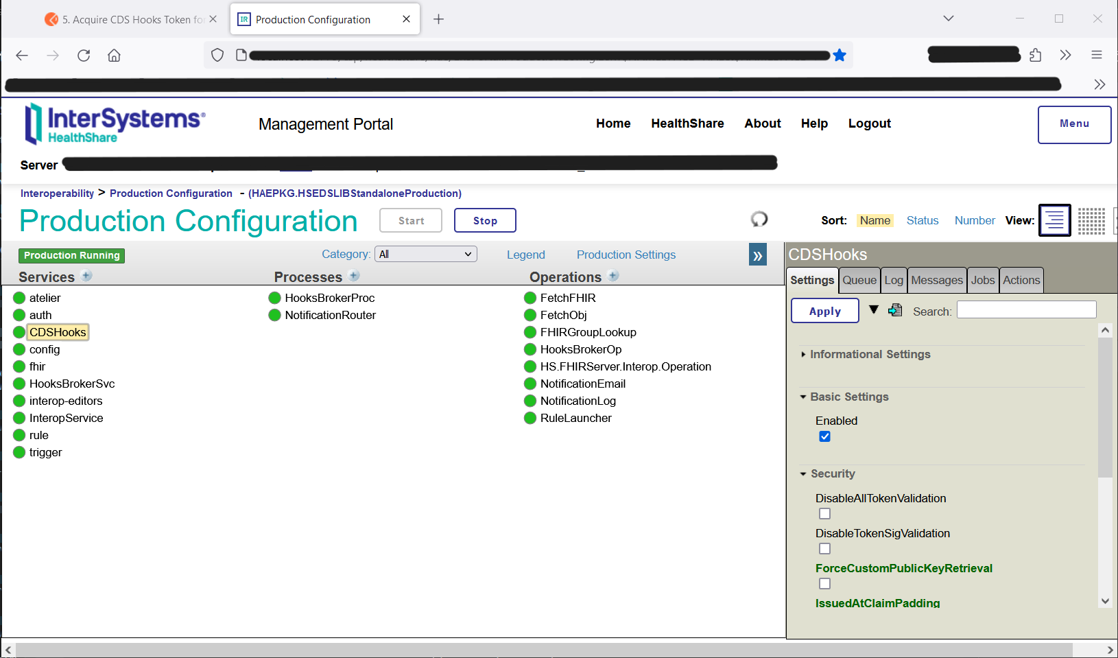 HAE production config with token validation enabled