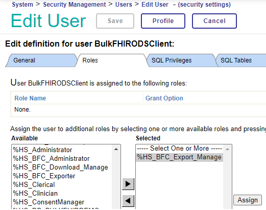 The roles tab of the user add GUI