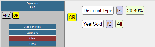 discount type in range 20 to 49% or year sold is all