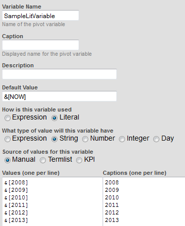 generated description: pivot variable example literal defn