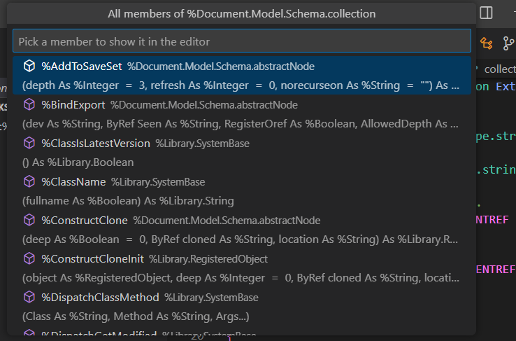 searchable class member Quick Pick menu