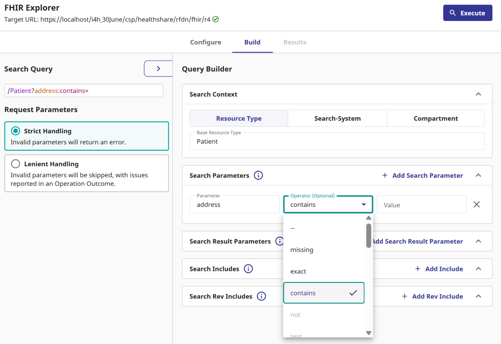 Build tab user interface.