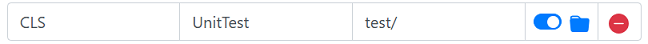 Row of mapping table with CLS in column 1, UnitTest in column 2, and test/ in column 3, and the Folder option turned on.