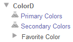 展開されて計算メンバの Primary Colors と Secondary Colors が表示されている ColorD ディメンジョン