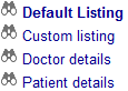Default、Custom、Doctor details、Patient details という名前の詳細リストのリスト