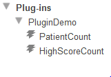 展開されて PatientCount プラグインと HighScoreCount プラグインが表示されている [プラグイン] フォルダ