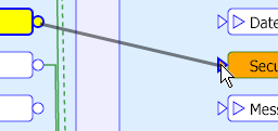 ハイライト表示されているソース・プロパティの円をハイライト表示されているターゲット・プロパティの三角形につないでいる線上のマウス・カーソル。