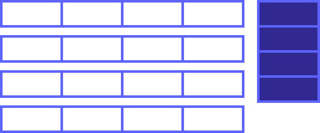 4 つの白い 1 × 4 の行。1 つの紫色の 4 × 1 の列。
