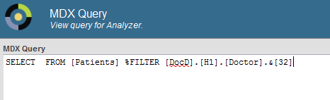SELECT from patients %Filter DocD.h1.doctor.&[32]