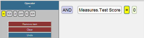 list of operators: =, not equals, less than, less than or equal, greater than, greater than or equal