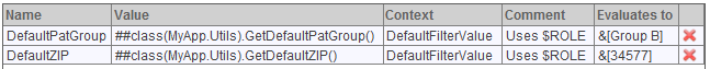 The Run-time Variables tab, showing two defined run-time variables: DefaultPatGroup and DefaultZIP.