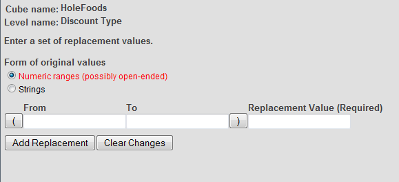 Range Expression screen in Architect, showing the Range Expression editor for the Discount Type level in the HoleFoods cube.