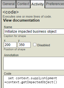 Code is set context.supplyshipment=context.getImpactedObject()