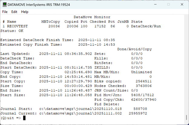 The utility show numerous fields that hold aggregated information about the DataMove.