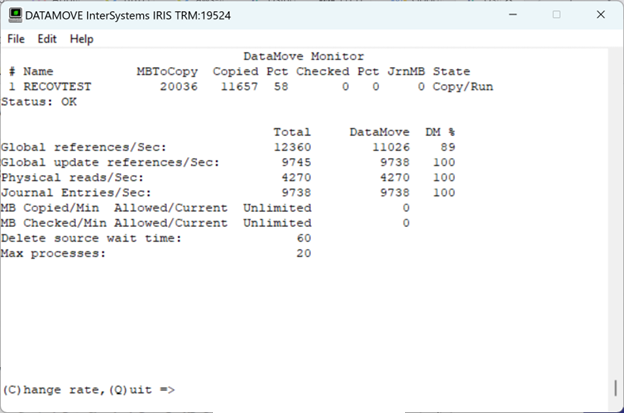 In this example, DataMove activity is 98% of all global references per second on the system.