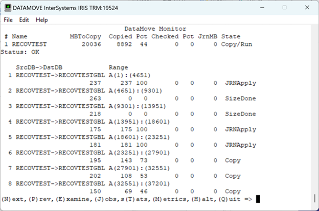 The utility shows which globals each range covers, as well as the current status for the range.