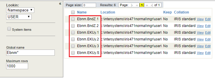 Management Portal page showing two new globals for GlobalsTest.State, plus the existing globals for GlobalsTest.President.