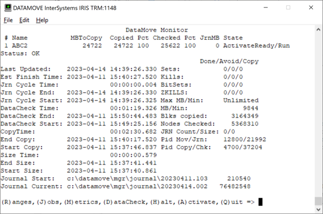 The utility show numerous fields that hold aggregated information about the DataMove.