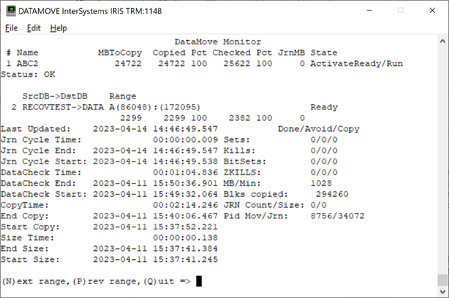 The utility show the same information as the aggregated screen, but for a single range.