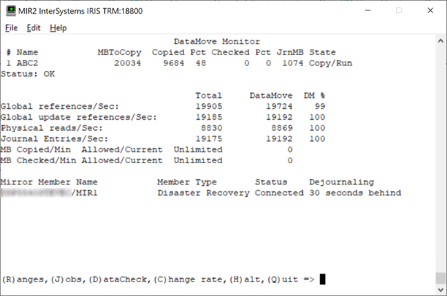 In this example, DataMove activity is 98% of all global references per second on the system.