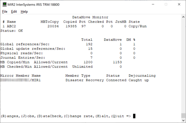 In this example, DataMove activity is 98% of all global references per second on the system.