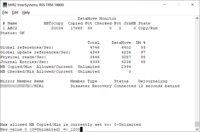 Press C to change rate. This example sets the Max allowed MB Copied/Minute to 1200.