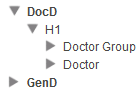DocD dimension expanded to show all H1 hierarchy with doctor group and doctor levels