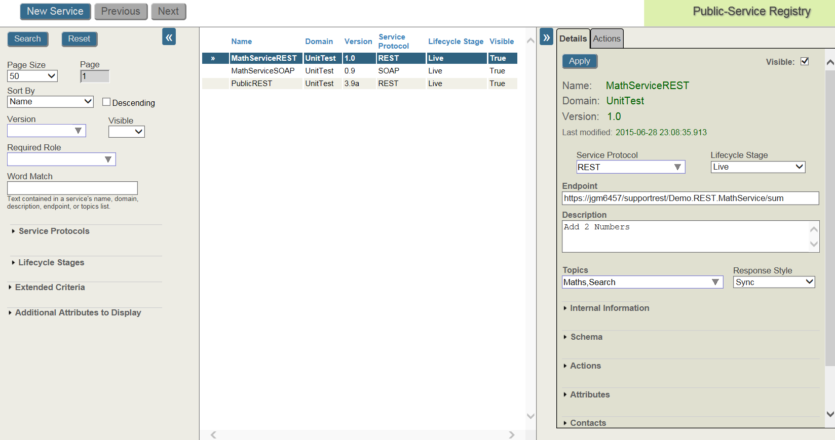 Public Service Registry page in the InterSystems IRIS Management Portal