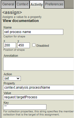 set property context.analysis.processName equal to request.targetProcess